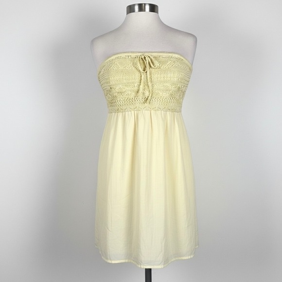 Hollister Tops - Hollister Y2K Coquette Butter Yellow Tube Top Small Crochet Knit Smocked Bow